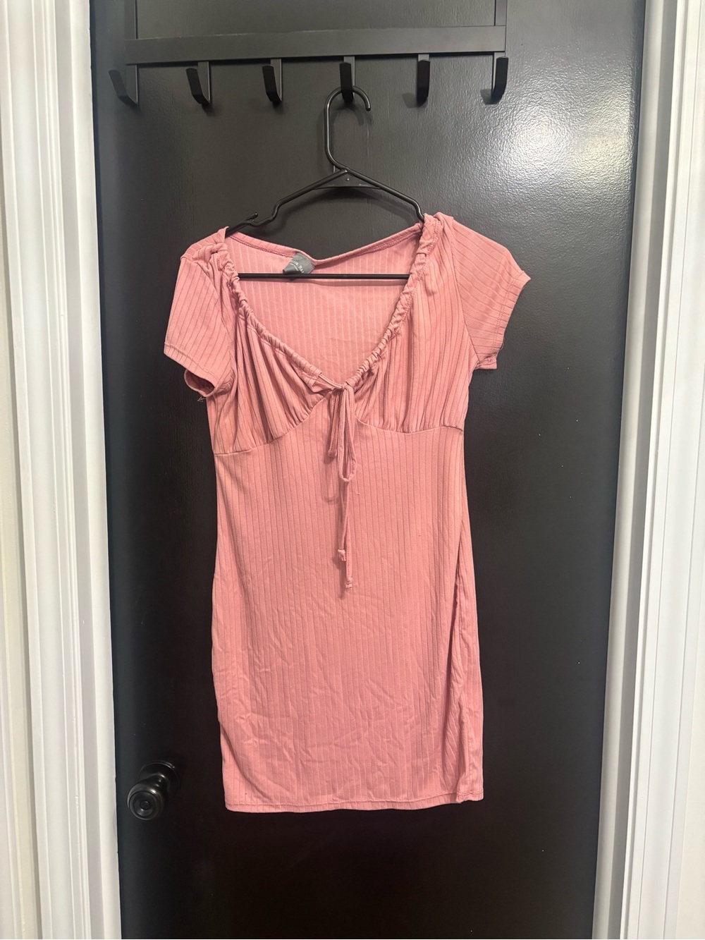 Olivia Rae Dusty Rose Ribbed Tie-Front Dress